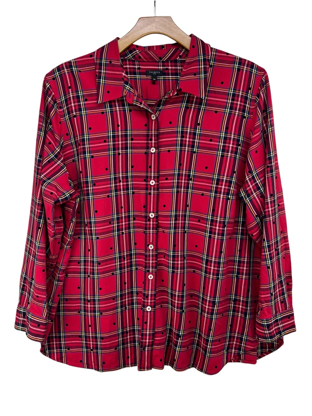 Talbots Plus Mountain Dot Plaid Button Down Shirt Womens 3X